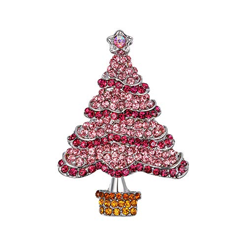 EVER FAITH Party Holiday Geschenk Strass Kristall Weihnacht Weihnachtsbaum mit Bling Star Brosche Pin für Kleidung für Damen Mann Rosa Silber-Ton von EVER FAITH
