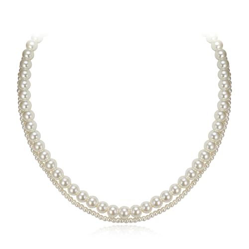 EVER FAITH Perle Halskette Vintage Great Gatsby 1920er Jahre Hochzeitsball Party Schmuck Doppellagige cremefarbene Kunstperle Kette für Damen von EVER FAITH