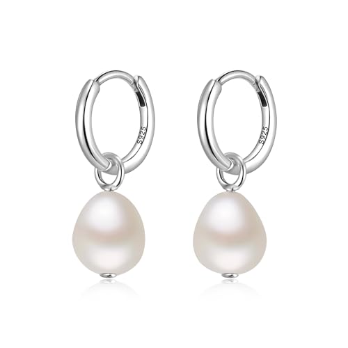 EVER FAITH Perle Ohrringe Creolen 925 Sterling Silber Handverlesene AAA+ Qualität Echte Perlen Barock Hochzeit Braut Prom Schmuck für Damen Braut von EVER FAITH