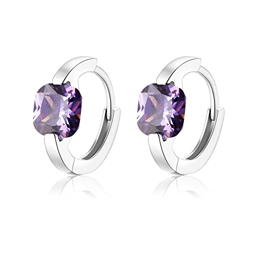 EVER FAITH Prinzessschliff Huggie Ohrringe Amethyst Lila Zirconia 925 Sterling Silber Geburtsstein Zierlicher Hoop Ohrschmuck Creolen für Damen EVER FAITH Prinzessschliff Huggie Ohrringe Amethyst Lila Zirconia 925 Sterling Silber Geburtsstein Zierlicher Hoop Ohrschmuck Creolen für Damen von EVER FAITH