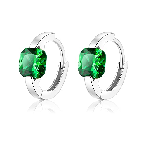 EVER FAITH Prinzessschliff Huggie Ohrringe Zirconia 925 Sterling Silber Geburtsstein Zierlicher Hoop Ohrschmuck Creolen für Damen GrünSilber-Ton EVER FAITH Prinzessschliff Huggie Ohrringe Zirconia 925 Sterling Silber Geburtsstein Zierlicher Hoop Ohrschmuck Creolen für Damen GrünSilber-Ton von EVER FAITH