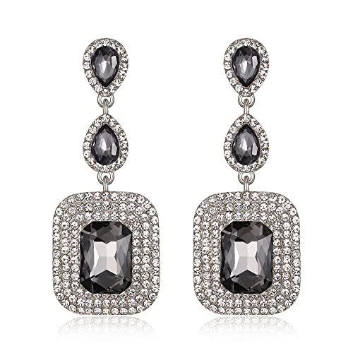EVER FAITH Quadrat Ohrringe Hochzeit österreichischen Kristall Tropfen funkelnd Kronleuchter für Damen Grau Silber-Ton von EVER FAITH