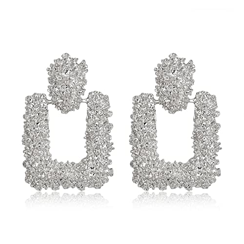 EVER FAITH Quadratische Geometrische Ohrringe Mode Metall Statement Tropfen große Ohrstecker für Damen Mädchen Klar Silber-Ton von EVER FAITH