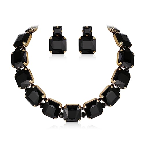 EVER FAITH Schmuckset Statement Quadratische Kristall funkelnde Strass Halskette Ohrringe Set für Damen Party Prom Schwarz Gold-Ton EVER FAITH Schmuckset Statement Quadratische Kristall funkelnde Strass Halskette Ohrringe Set für Damen Party Prom Schwarz Gold-Ton von EVER FAITH