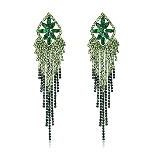 EVER FAITH Quaste Ohrringe Fransen baumeln Sparkle Marquise Strass Kristall lange baumelnden Kronleuchter Statement für Damen Mädchen Grün Schwarz-Ton von EVER FAITH