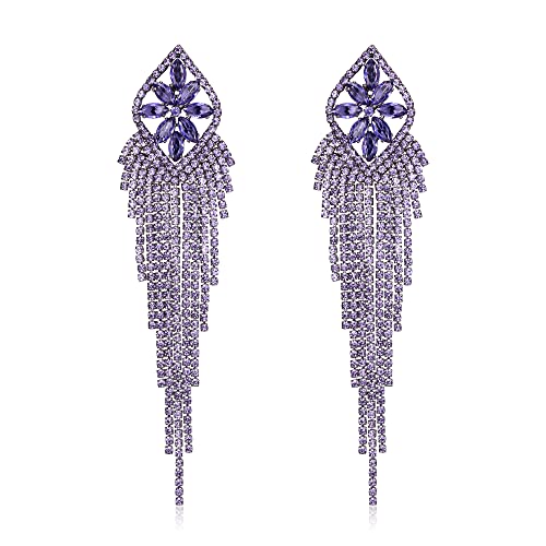 EVER FAITH Quaste Ohrringe Fransen baumeln Sparkle Marquise Strass Kristall lange baumelnden Kronleuchter Statement für Damen Mädchen Lila Schwarz-Ton von EVER FAITH