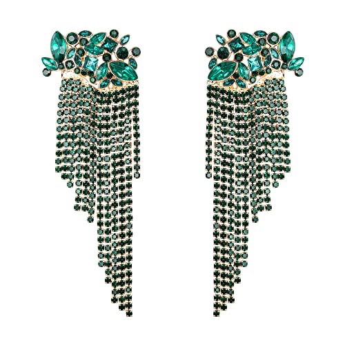 EVER FAITH Quaste Ohrringe Strass Kristall lange Blumen Fransen baumeln Tropfen Kronleuchter Ohrstecker für Damen Grün EVER FAITH Quaste Ohrringe Strass Kristall lange Blumen Fransen baumeln Tropfen Kronleuchter Ohrstecker für Damen Grün von EVER FAITH