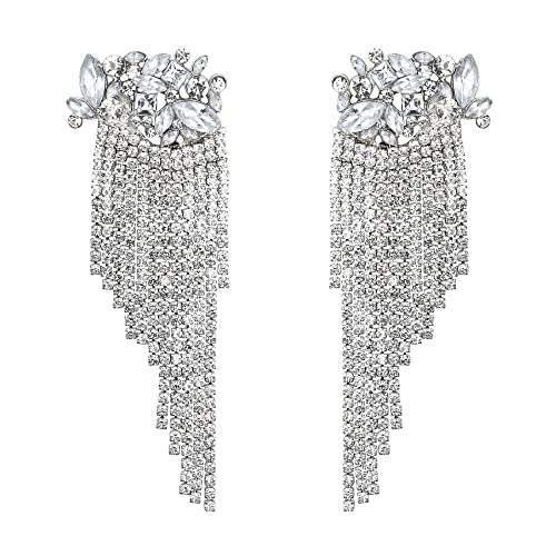 EVER FAITH Quaste Ohrringe Strass Kristall lange Blumen Fransen baumeln Tropfen Kronleuchter Ohrstecker für Damen klar EVER FAITH Quaste Ohrringe Strass Kristall lange Blumen Fransen baumeln Tropfen Kronleuchter Ohrstecker für Damen klar von EVER FAITH