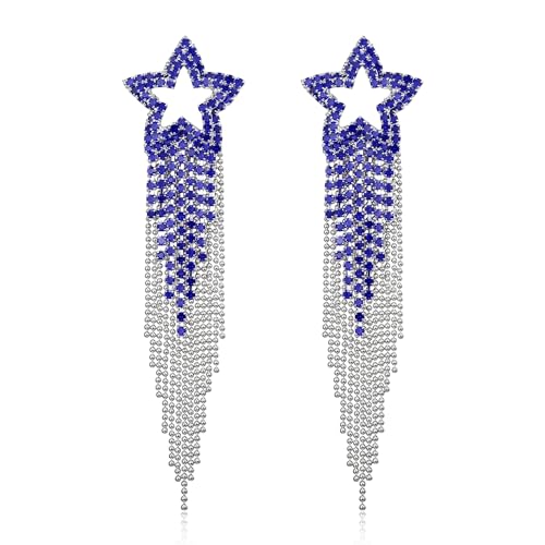 EVER FAITH Quaste Ohrringe Strass Stern funkelnde Kristall Fransen Tropfen baumeln Kronleuchter Blau Silber-Ton von EVER FAITH