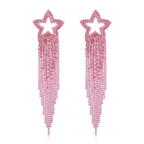 EVER FAITH Quaste Ohrringe Strass Stern funkelnde Kristall Fransen Tropfen baumeln Kronleuchter Rosa Rosa-Ton von EVER FAITH