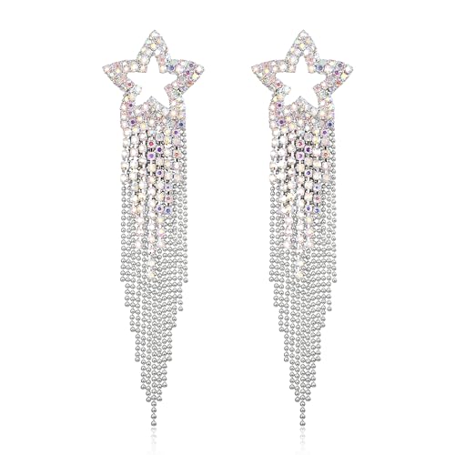EVER FAITH Quaste Ohrringe Strass Stern funkelnde Kristall Fransen Tropfen baumeln Kronleuchter Schillernder Silber-Ton EVER FAITH Quaste Ohrringe Strass Stern funkelnde Kristall Fransen Tropfen baumeln Kronleuchter Schillernder Silber-Ton von EVER FAITH