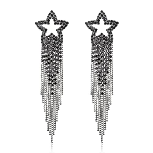 EVER FAITH Quaste Ohrringe Strass Stern funkelnde Kristall Fransen Tropfen baumeln Kronleuchter Schwarz Silber-Ton EVER FAITH Quaste Ohrringe Strass Stern funkelnde Kristall Fransen Tropfen baumeln Kronleuchter Schwarz Silber-Ton von EVER FAITH