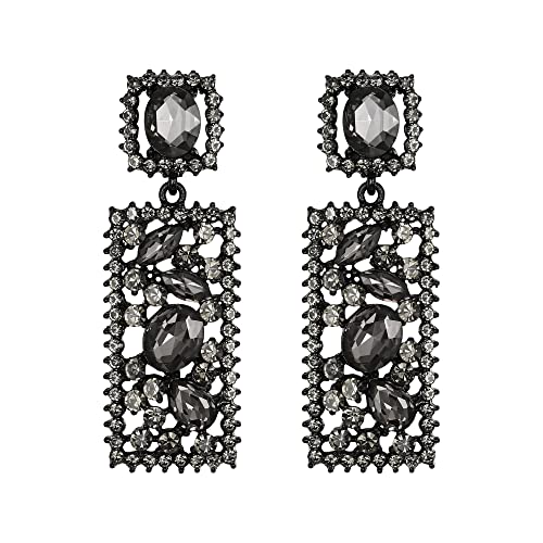 EVER FAITH Rechteck Ohrringe Grün Strass Kristall Geometrische Aussage Drop Kronleuchter Ohrstecker (Grau) von EVER FAITH