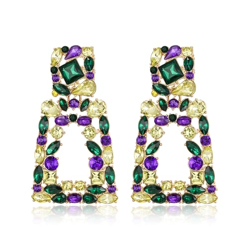 EVER FAITH Rechteckige Ohrclips für Damen funkelnde Strasssteine geometrische Statement Ohrringe Clips on Mardi Gras von EVER FAITH