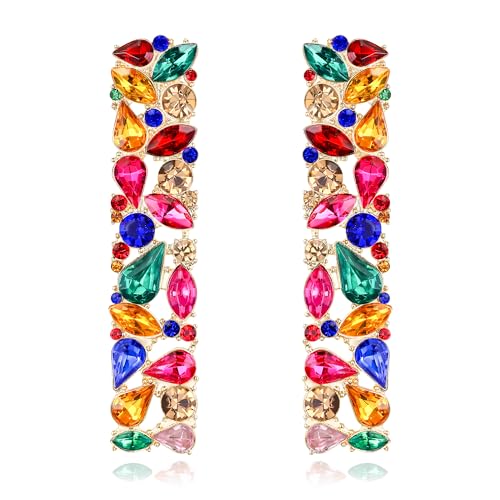 EVER FAITH Rechteckige Ohrringe Strass Geometrische funkelnde Kristall Statement Quadrat lange Tropfen Ohrstecker Bunt von EVER FAITH