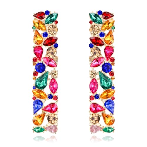 EVER FAITH Rechteckige Ohrringe Strass Geometrische funkelnde Kristall Statement Quadrat lange Tropfen Ohrstecker Bunt von EVER FAITH