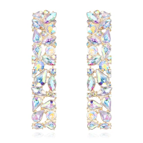 EVER FAITH Rechteckige Ohrringe Strass Geometrische funkelnde Kristall Statement Quadrat lange Tropfen Ohrstecker Iridescent Klar AB von EVER FAITH
