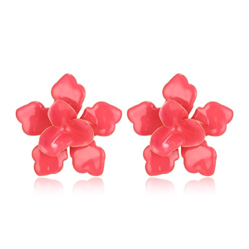 EVER FAITH Rosa Blume Ohrringe Emaille große Statement Boho Floral Ohrstecker Sommer Schmuck für Damen Urlaub von EVER FAITH