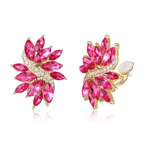 EVER FAITH Rosa Strass Ohrclips Glitter Marquise Kristall Vintage Statement Clip on Ohrringefür Damen Braut Hochzeit Party Prom Schmuck Gold-Ton von EVER FAITH