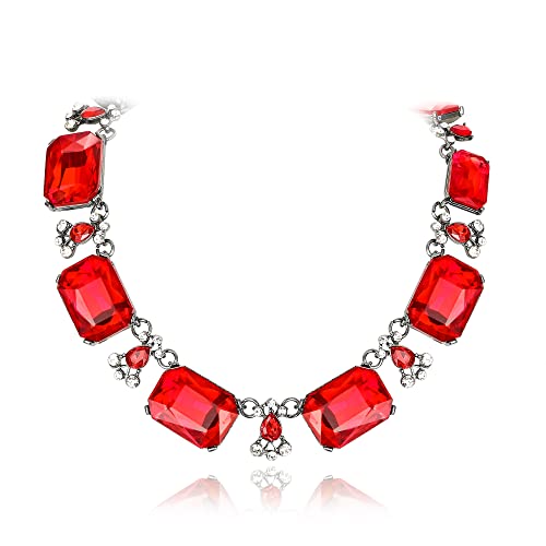 EVER FAITH Rot Strass Kristall Statement Halskette Kostüm Party Lätzchen Geometrisch Rechteckig Chunky Choker für Damen Mädchen von EVER FAITH