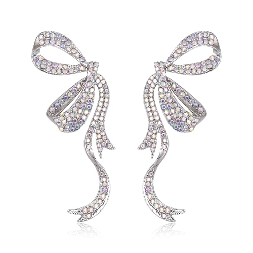 EVER FAITH Schleife Ohrringe für Damen funkelnde Schillernd Klare Strass Kristall Bow Knot Ribbon Tropfen lange Ohrstecker für Mädchen von EVER FAITH