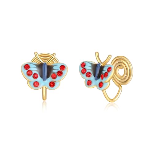 EVER FAITH Schmetterling Clip On Ohrringe blau Emaille CZ Cubic Zirconia niedlich Insekt Tier nicht Piercing Ohrring hypoallergen Butterfly Schmuck Geschenke für Tochter Enkelin Geburtstag von EVER FAITH
