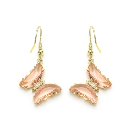 EVER FAITH Schmetterling Ohrringe Strass Kristall vergoldet Charms baumelnden Ohrhänger Zierlich Kostüm Party Schmuck für Damen Mädchen Champagner von EVER FAITH