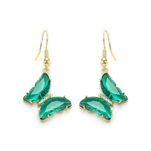 EVER FAITH Schmetterling Ohrringe Strass Kristall vergoldet Charms baumelnden Ohrhänger Zierlich Kostüm Party Schmuck für Damen Mädchen Grün von EVER FAITH