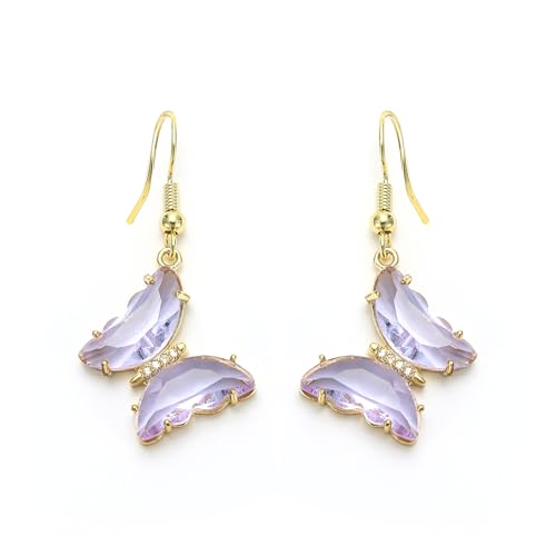 EVER FAITH Schmetterling Ohrringe Strass Kristall vergoldet Charms baumelnden Ohrhänger Zierlich Kostüm Party Schmuck für Damen Mädchen Hell Lila von EVER FAITH
