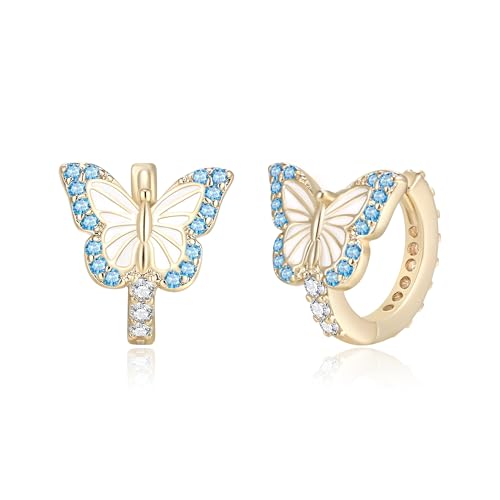 EVER FAITH Schmetterling Ohrringe für Mädchen, hypoallergene Blau Zirkonia niedlichen Tier Huggie Mädchen kleine Creolen-Ohrringe von EVER FAITH