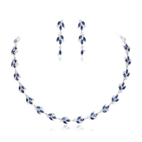 EVER FAITH Schmuck Set Marquise Cubic Zirkonia Februar Geburtsstein Blume Cluster Halskette Ohrringe für Damen Blau Silber-Ton für Party EVER FAITH Schmuck Set Marquise Cubic Zirkonia Februar Geburtsstein Blume Cluster Halskette Ohrringe für Damen Blau Silber-Ton für Party von EVER FAITH