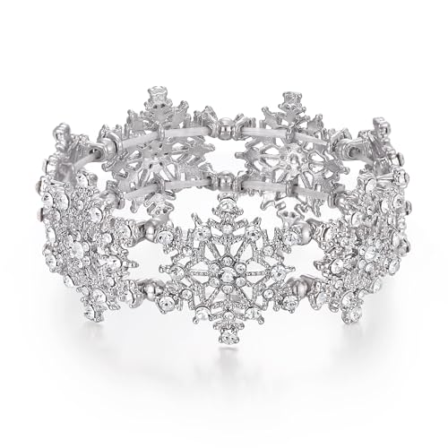 EVER FAITH Schneeflocke Armband für Damen Glitzernde Strass Kristall Winter Blume Weihnachten Elastische Stretch Armbänder Xmas Schmuck Zubehör Klar Silber-Ton von EVER FAITH