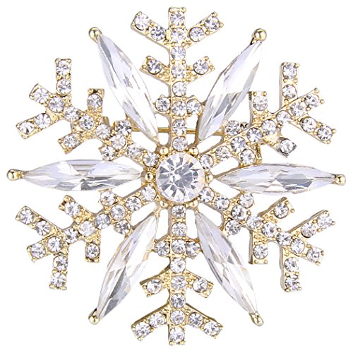 EVER FAITH Schneeflocke Blume Brosche Klar Kristall Art Deco Marquise Pin für Kleidung Gold-Ton von EVER FAITH