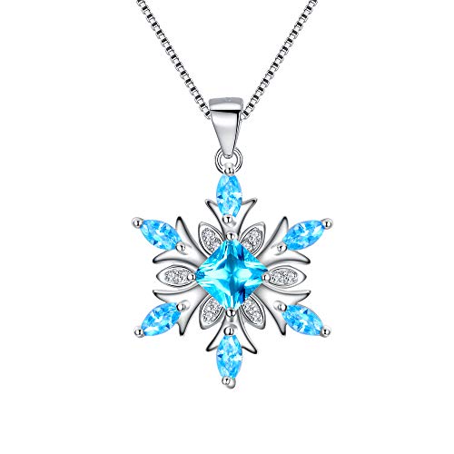 EVER FAITH Schneeflocke Halskette Damen Schmuck 925 Sterling Silber Klar CZ Winter Blume Anhänger Kette Himmelblau von EVER FAITH