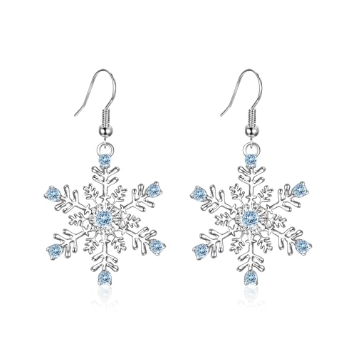 EVER FAITH Schneeflocke Ohrringe Damen Österreichische Kristall Winter Party Ohrhänger Klar Gold-Ton (Blau Silber-Ton) von EVER FAITH