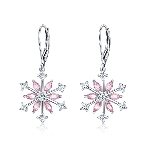 EVER FAITH Schneeflocke Ohrringe Zircon Sterling Silber Winterz snow Weihnachten Rosa Leverback Ohrhänger Rosa von EVER FAITH