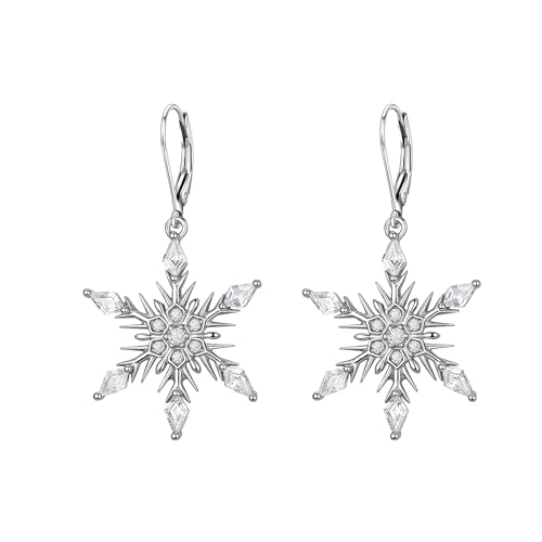 EVER FAITH Schneeflocke Ohrringe für Damen, glitzernde Klar Zirkonia Snowflake 925 Sterling Silber Ohrhänger Ohrringe Weihnachten Winter schmuck Geschenke von EVER FAITH