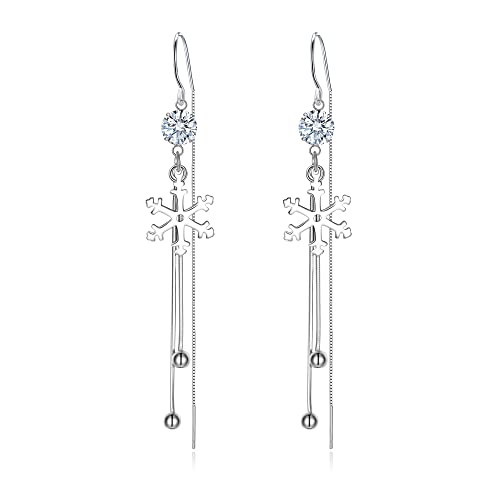 EVER FAITH Schneeflocke Ohrringe für Damen Mädchen 925 Sterling Silber Cubic Zirconia Blume Lange Ohrhänger von EVER FAITH