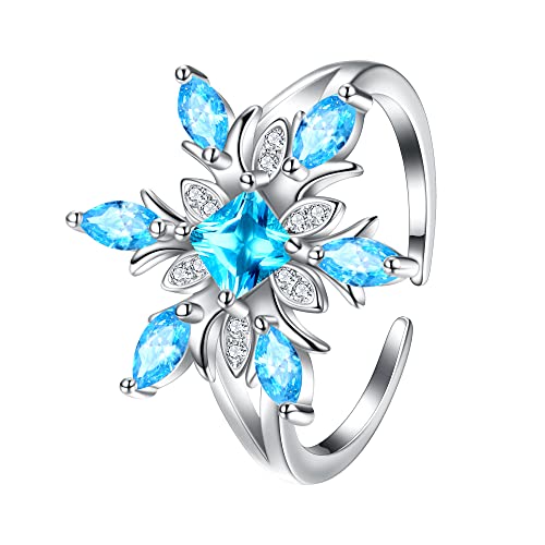 EVER FAITH Schneeflocke Ring 925 Sterling Silber Himmelblau Zirkon Winter Accessoire Sparkle Verstellbarer von EVER FAITH