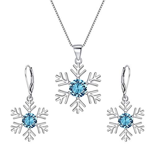 EVER FAITH Schneeflocke Schmuckset CZ 925 Sterling Silber Anhänger Halskette Set Brisur Ohrringe Hellblau Silber-Ton von EVER FAITH