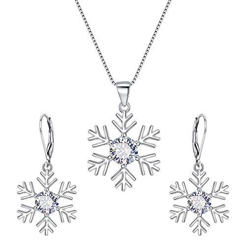 EVER FAITH Schneeflocke Schmuckset CZ 925 Sterling Silber Anhänger Halskette Set Brisur Ohrringe von EVER FAITH