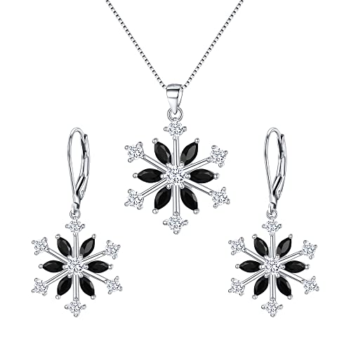 EVER FAITH Schneeflocke Schmuckset Sterling Silber Zirkon Winter snow Weihnachten Halskette und Leverback Ohrringe Set Schwarz von EVER FAITH