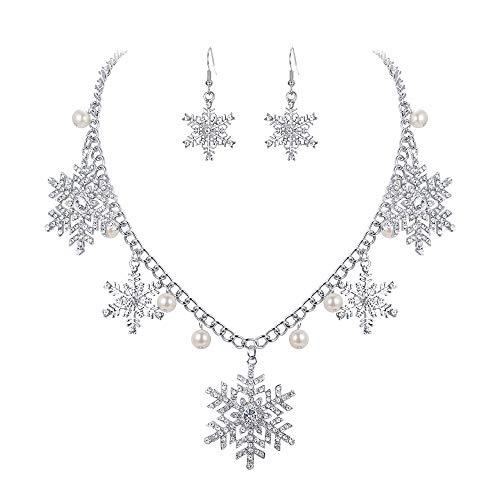 EVER FAITH Schneeflocke Schmuckset Weiß Kristall Simulierte Perle Winter Charm Halskette und Ohrringe Set von EVER FAITH