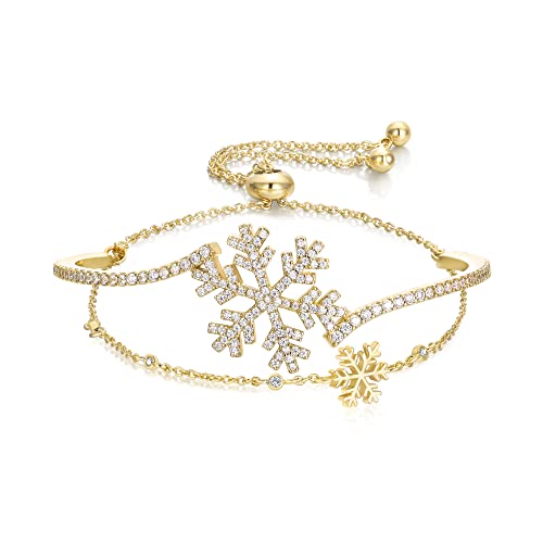 EVER FAITH Schneeflocken Armband für Damen Mädchen CZ geschichtetes Snowflake Gliederarmband Geschenke für Weihnachten Schmuck 14k Gold-Ton von EVER FAITH