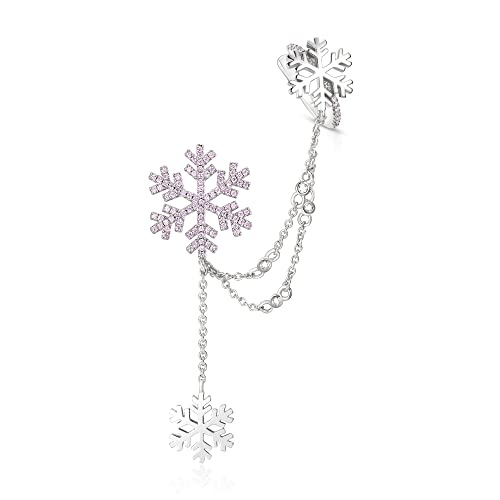 EVER FAITH Schneeflocken-Ohrringe für Damen Zirkonia Snowflake Manschetten-Ohrringe, Ohrringe mit Ohrstecker und Clip-on Knorpel-Ohrring Rosa Silber-Ton von EVER FAITH