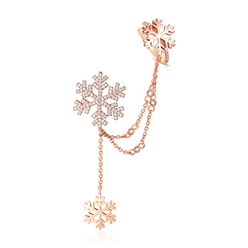 EVER FAITH Schneeflocken-Ohrringe für Damen Zirkonia Snowflake Manschetten-Ohrringe, Clip-on Knorpel-Ohrring Rose Gold-Ton 925 Sterling Silber von EVER FAITH