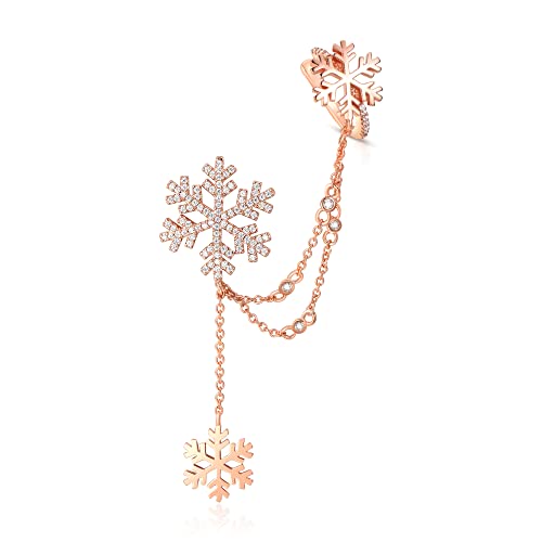 EVER FAITH Schneeflocken-Ohrringe für Damen Zirkonia Snowflake Manschetten-Ohrringe, Ohrringe mit Ohrstecker und Clip-on Knorpel-Ohrring Rose Gold-Ton von EVER FAITH