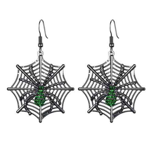 EVER FAITH Schwarze Spinne Net Ohrhänger für Damen Mädchen Gothic Vintage Stil Halloween Geschenk Ohrringe Grün von EVER FAITH