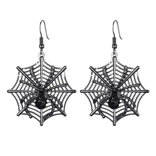 EVER FAITH Schwarze Spinne Net Ohrhänger für Damen Mädchen Gothic Vintage Stil Halloween Geschenk Ohrringe Schwarz von EVER FAITH