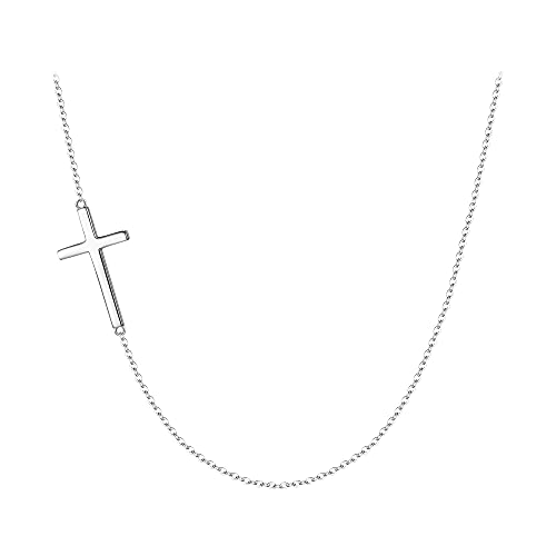 EVER FAITH Seitlich Kreuz Choker Halskette 925 Sterling Silber Verstellbare Kette Klassische Halskette Schmuck für Mädchen von EVER FAITH